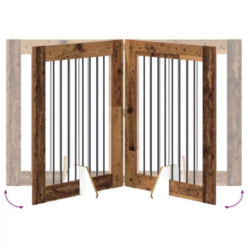  Kutyakerítés állványokkal 4 pcs Antik Fa 80 x 100 cm Szerelt Fa