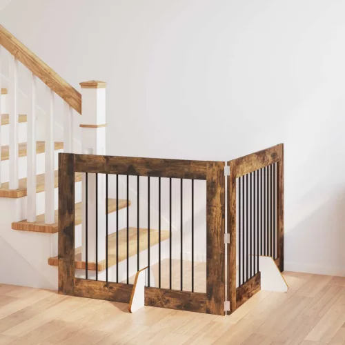  Kutyakerítés állványokkal 2 pcs Füstös Tölgy 100 x 80 cm