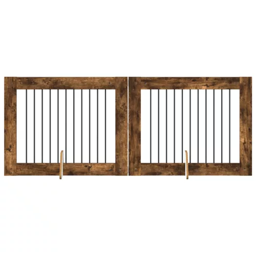  Kutyakerítés állványokkal 2 pcs Füstös Tölgy 100 x 80 cm