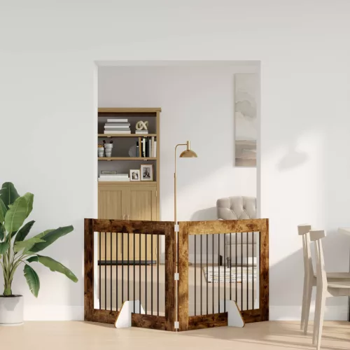 Kutyakerítés állványokkal 2 pcs Füstös Tölgy 100 x 80 cm