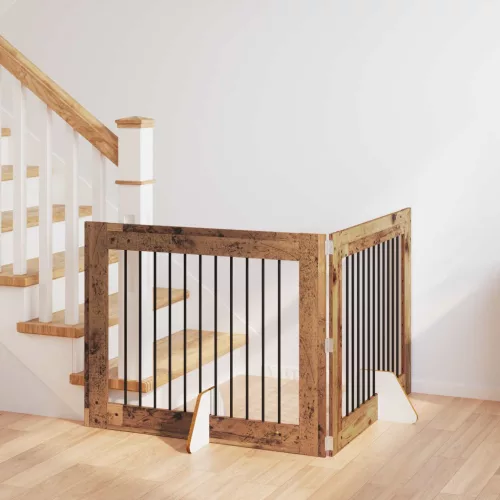  Kutyakerítés állványokkal 2 pcs Antik Fa 100 x 80 cm Szerelt Fa