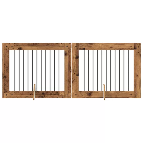  Kutyakerítés állványokkal 2 pcs Antik Fa 100 x 80 cm Szerelt Fa