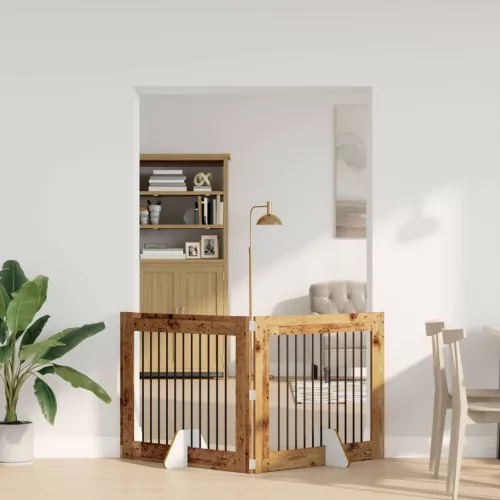  Kutyakerítés állványokkal 2 pcs Antik Fa 100 x 80 cm Szerelt Fa