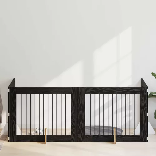  Kutyakerítés állványokkal 4 pcs Fekete Tölgy 100 x 80 cm
