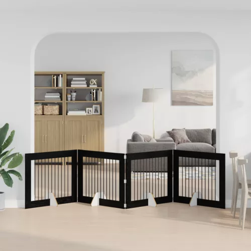  Kutyakerítés állványokkal 4 pcs Fekete Tölgy 100 x 80 cm