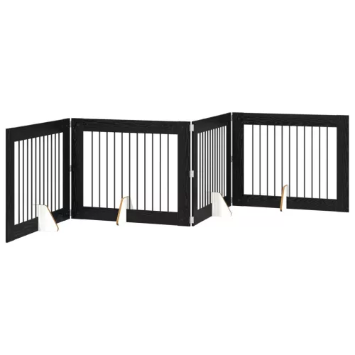  Kutyakerítés állványokkal 4 pcs Fekete Tölgy 100 x 80 cm