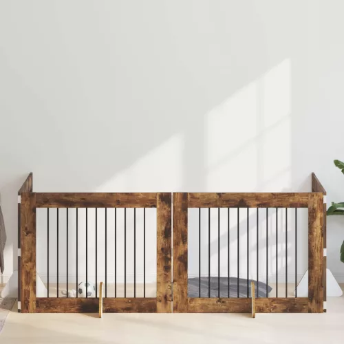  Kutyakerítés állványokkal 4 pcs Füstös Tölgy 100 x 80 cm