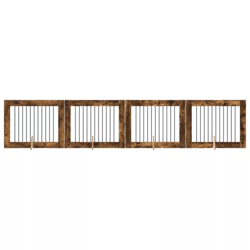  Kutyakerítés állványokkal 4 pcs Füstös Tölgy 100 x 80 cm