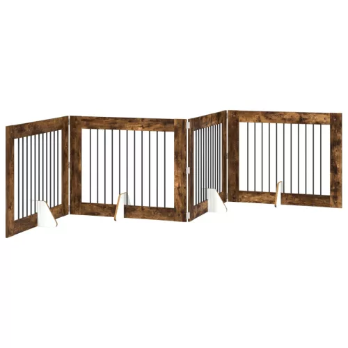  Kutyakerítés állványokkal 4 pcs Füstös Tölgy 100 x 80 cm