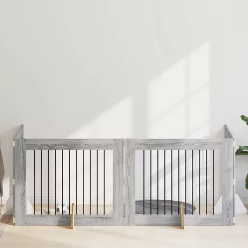  Kutyakerítés állványokkal 4 pcs Szürke Sonoma 100 x 80 cm
