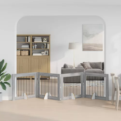  Kutyakerítés állványokkal 4 pcs Szürke Sonoma 100 x 80 cm
