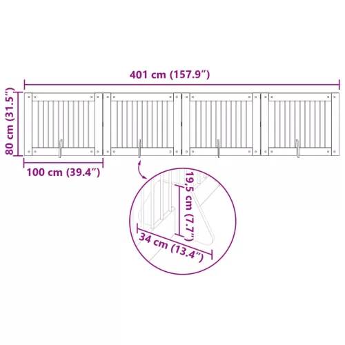  Kutyakerítés állványokkal 4 pcs Szürke Sonoma 100 x 80 cm