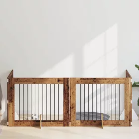    Kutyakerítés állványokkal 4 pcs Antik Fa 100 x 80 cm Szerelt Fa