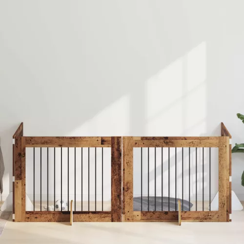  Kutyakerítés állványokkal 4 pcs Antik Fa 100 x 80 cm Szerelt Fa