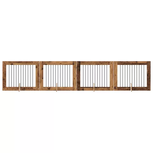  Kutyakerítés állványokkal 4 pcs Antik Fa 100 x 80 cm Szerelt Fa