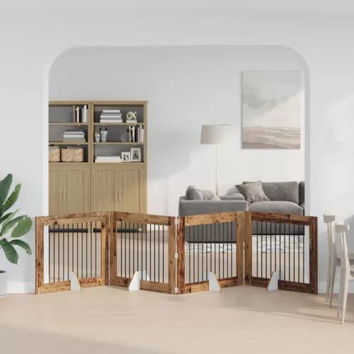  Kutyakerítés állványokkal 4 pcs Antik Fa 100 x 80 cm Szerelt Fa