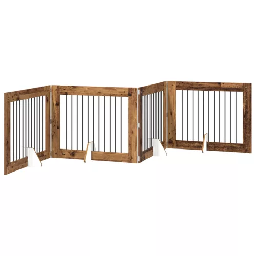  Kutyakerítés állványokkal 4 pcs Antik Fa 100 x 80 cm Szerelt Fa