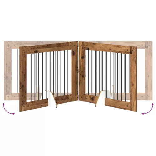 Kutyakerítés állványokkal 4 pcs Antik Fa 100 x 80 cm Szerelt Fa