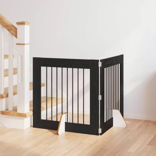  Kutyakerítés állványokkal 2 pcs Fekete Tölgy 80 x 80 cm