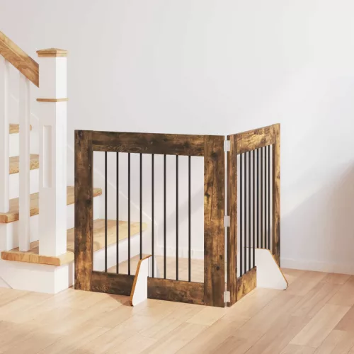  Kutyakerítés állványokkal 2 pcs Füstös Tölgy 80 x 80 cm