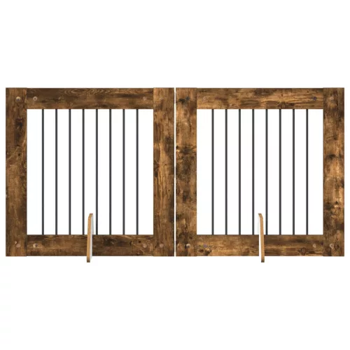 Kutyakerítés állványokkal 2 pcs Füstös Tölgy 80 x 80 cm