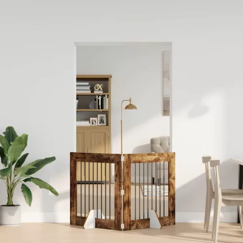 Kutyakerítés állványokkal 2 pcs Füstös Tölgy 80 x 80 cm