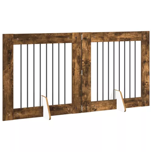  Kutyakerítés állványokkal 2 pcs Füstös Tölgy 80 x 80 cm