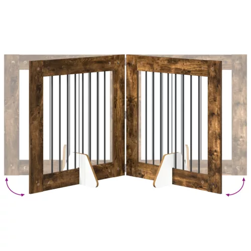  Kutyakerítés állványokkal 2 pcs Füstös Tölgy 80 x 80 cm