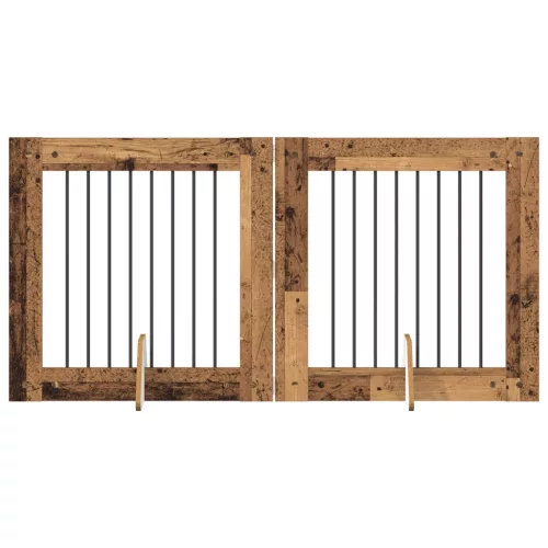  Kutyakerítés állványokkal 2 pcs Antik Fa 80 x 80 cm Szerelt Fa