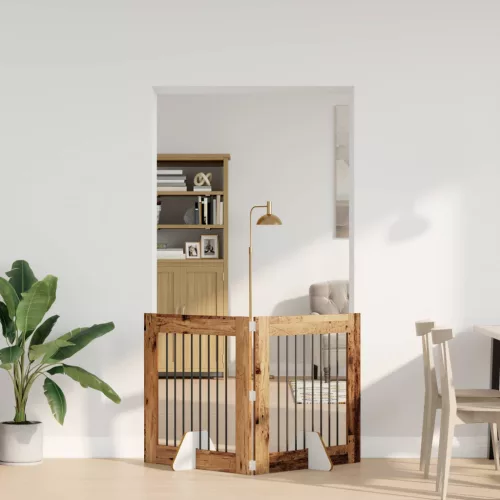  Kutyakerítés állványokkal 2 pcs Antik Fa 80 x 80 cm Szerelt Fa