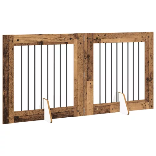  Kutyakerítés állványokkal 2 pcs Antik Fa 80 x 80 cm Szerelt Fa