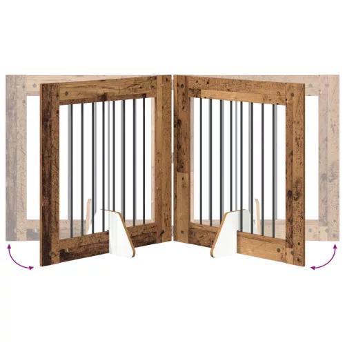  Kutyakerítés állványokkal 2 pcs Antik Fa 80 x 80 cm Szerelt Fa