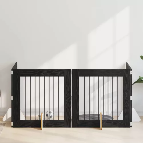  Kutyakerítés állványokkal 4 pcs Fekete Tölgy 80 x 80 cm