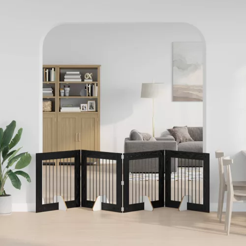  Kutyakerítés állványokkal 4 pcs Fekete Tölgy 80 x 80 cm