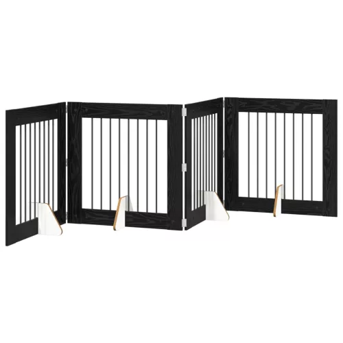  Kutyakerítés állványokkal 4 pcs Fekete Tölgy 80 x 80 cm