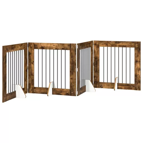  Kutyakerítés állványokkal 4 pcs Füstös Tölgy 80 x 80 cm