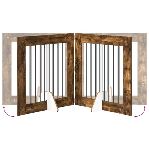  Kutyakerítés állványokkal 4 pcs Füstös Tölgy 80 x 80 cm