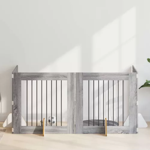  Kutyakerítés állványokkal 4 pcs Szürke Sonoma 80 x 80 cm