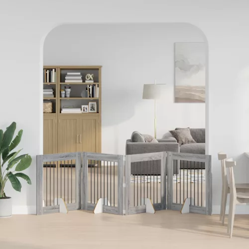  Kutyakerítés állványokkal 4 pcs Szürke Sonoma 80 x 80 cm