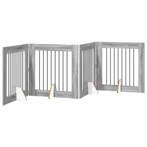  Kutyakerítés állványokkal 4 pcs Szürke Sonoma 80 x 80 cm