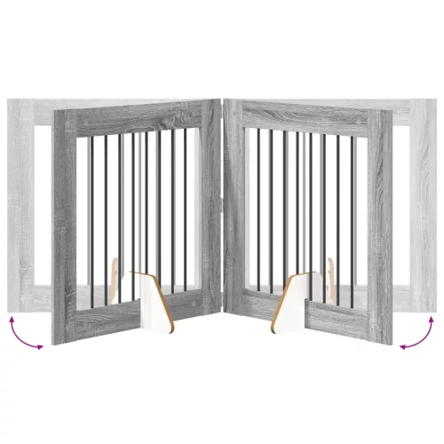  Kutyakerítés állványokkal 4 pcs Szürke Sonoma 80 x 80 cm