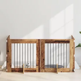    Kutyakerítés állványokkal 4 pcs Antik Fa 80 x 80 cm Szerelt Fa