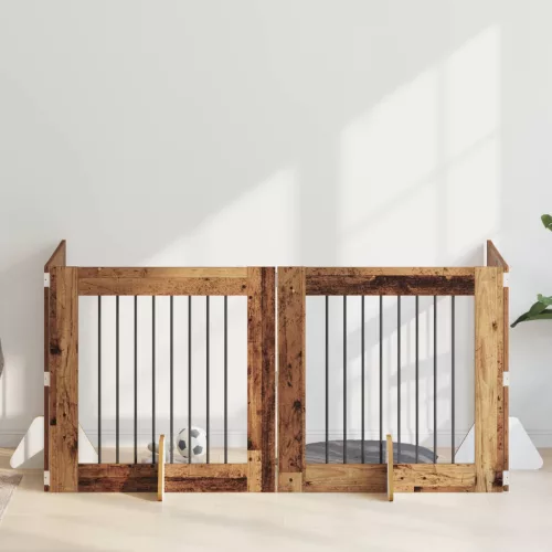  Kutyakerítés állványokkal 4 pcs Antik Fa 80 x 80 cm Szerelt Fa