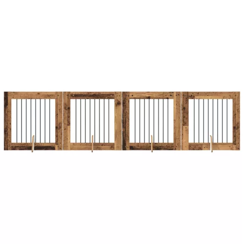  Kutyakerítés állványokkal 4 pcs Antik Fa 80 x 80 cm Szerelt Fa