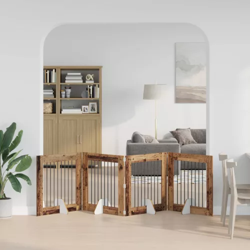  Kutyakerítés állványokkal 4 pcs Antik Fa 80 x 80 cm Szerelt Fa