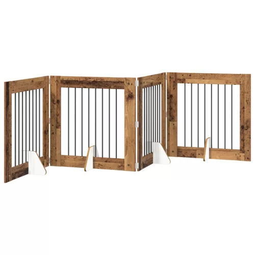  Kutyakerítés állványokkal 4 pcs Antik Fa 80 x 80 cm Szerelt Fa