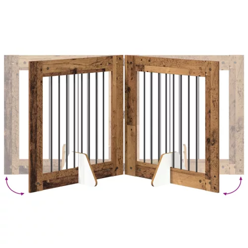  Kutyakerítés állványokkal 4 pcs Antik Fa 80 x 80 cm Szerelt Fa