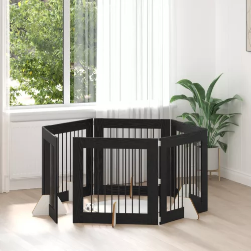  Kutyakerítés állványokkal 6 pcs Fekete Tölgy 80 x 80 cm