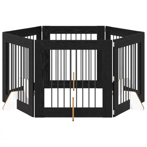  Kutyakerítés állványokkal 6 pcs Fekete Tölgy 80 x 80 cm