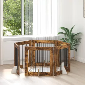    Kutyakerítés állványokkal 6 pcs Füstös Tölgy 80 x 80 cm